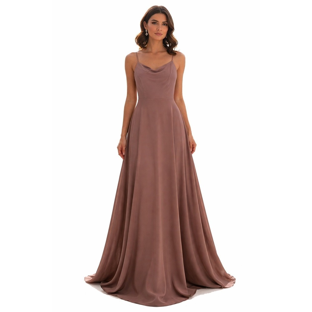 IDENTITY Mocha Brown Satin Cowl‎ Neck Maxi Gown NWT Large Wedding Guest